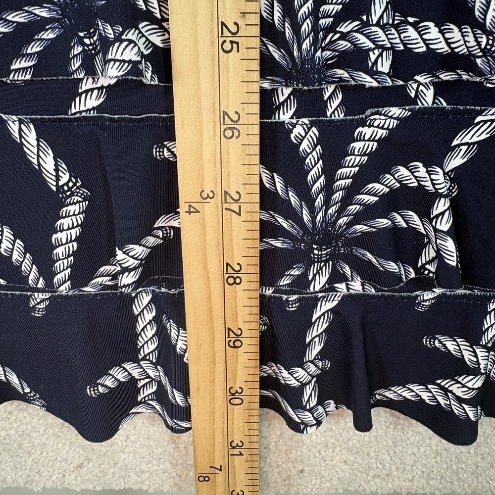 Lulu B Mini Shift Ruffle Hem Dress Sleeveless Stretch Navy Blue  Palm Print Sz S - Picture 4 of 7